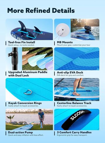SLOOSH Inflatable Stand Up Paddle Board, 10'6" Inflatable Paddle Boards with Premium Accessories, Non-Slip EVA Deck, Ultra-Light Carry Bag Pump, Meander SUP for Youth & Adults in Kuwait