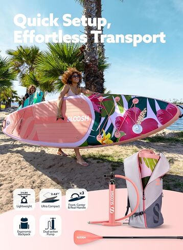 Sloosh قابلة للنفخ قابلة للوقوف Paddle Board ، لوحات مجداف قابلة للنفخ 10'6 "مع إكسسوارات متميزة ، سطح غير مقلد EVA ، مضخة حمل خفيفة للغاية ، تعرجت للشباب والبالغين in Kuwait