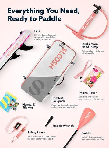 Sloosh قابلة للنفخ قابلة للوقوف Paddle Board ، لوحات مجداف قابلة للنفخ 10'6 "مع إكسسوارات متميزة ، سطح غير مقلد EVA ، مضخة حمل خفيفة للغاية ، تعرجت للشباب والبالغين in Kuwait