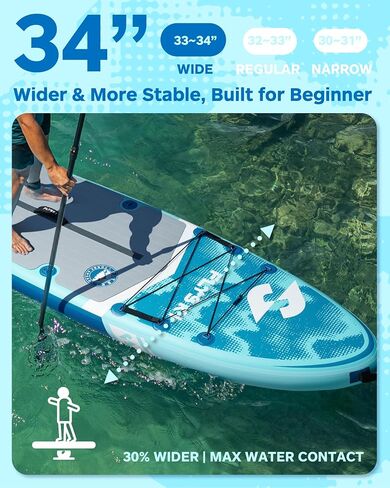 11'x34 ألواح مجداف واسعة فائقة ، سعة SUP و 420 رطل قابلة للنفخ لجميع المهارات ، لوحة مجداف الاحتياط للبالغين ، اليوغا/الصيد/الأسرة ، EVA Deck ، زعنفة الولايات المتحدة ، مضخة الضغط العالي ، حقيبة 100L ، مقود أمان in Saudi Arabia