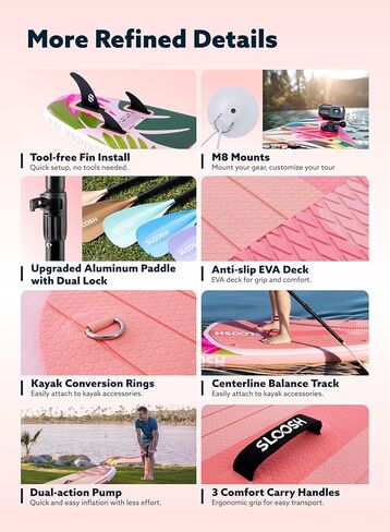 Sloosh قابلة للنفخ قابلة للوقوف Paddle Board ، لوحات مجداف قابلة للنفخ 10'6 "مع إكسسوارات متميزة ، سطح غير مقلد EVA ، مضخة حمل خفيفة للغاية ، تعرجت للشباب والبالغين in Kuwait