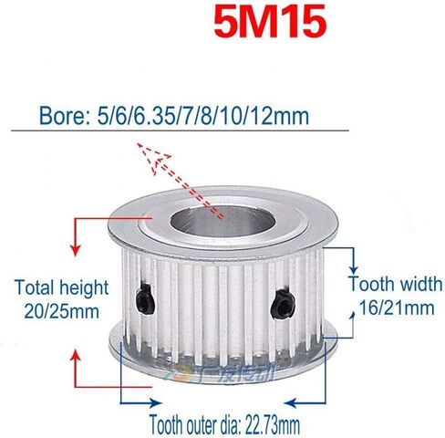 5M 15T Timing Pulley Without Step Synchronous Wheel 5mm Pitch 10mm Bore For 15mm Width Belt (Tooth Width:16mm,Bore:10mm, 5M 15T) in Saudi Arabia