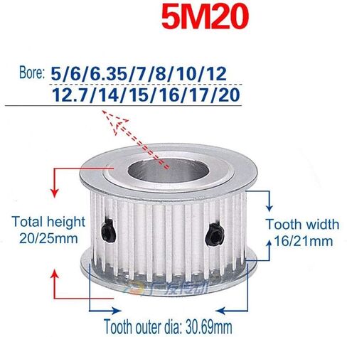 5M 15T Timing Pulley Without Step Synchronous Wheel 5mm Pitch 10mm Bore For 15mm Width Belt (Tooth Width:16mm,Bore:10mm, 5M 15T) in Saudi Arabia