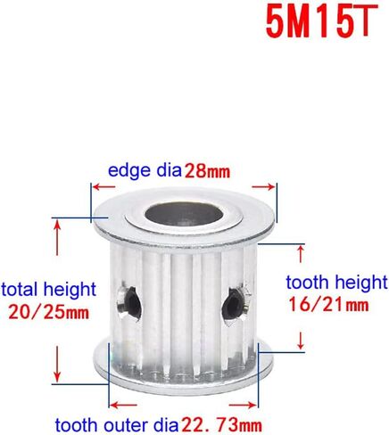 5M 15T Timing Pulley Without Step Synchronous Wheel 5mm Pitch 10mm Bore For 15mm Width Belt (Tooth Width:16mm,Bore:10mm, 5M 15T) in Saudi Arabia