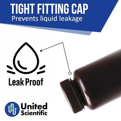 United Scientific® 33465PK2 - حاويات عينة مع أغطية - زجاجة كاشف عريضة من الفم العنبر HDPE - زجاجات بلاستيكية متعددة الأغراض 16 أوقية (500 مل) مع أغطية ، حزمة من 2 in Kuwait