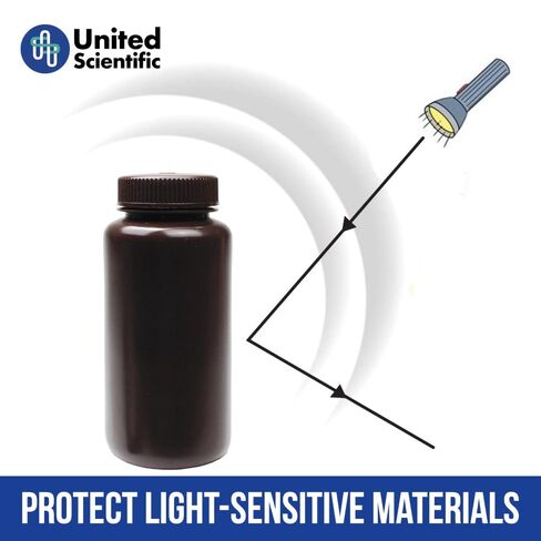 United Scientific® 33465PK2 - حاويات عينة مع أغطية - زجاجة كاشف عريضة من الفم العنبر HDPE - زجاجات بلاستيكية متعددة الأغراض 16 أوقية (500 مل) مع أغطية ، حزمة من 2 in Kuwait