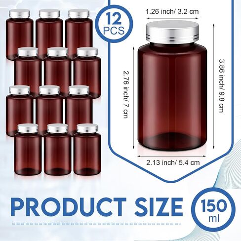 12 pcs 8oz 250 مل زجاجات كاشف العنبر الزجاجات العينة البلاستيكية الفم مع قبعات حاوية حبوب منع الحمل مقاومة للتسرب للمختبرات للسوائل والمختبر والتخزين في المنزل in Kuwait