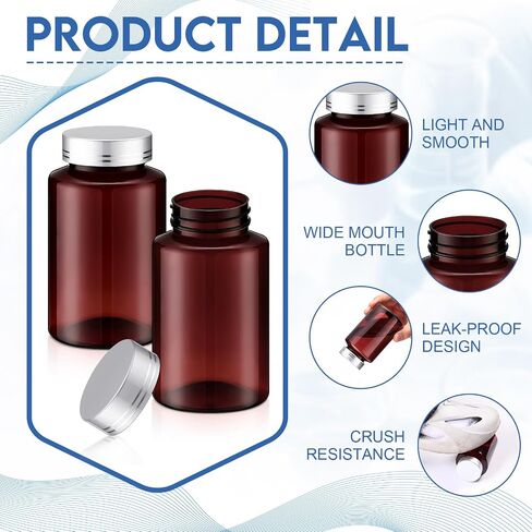 12 pcs 8oz 250 مل زجاجات كاشف العنبر الزجاجات العينة البلاستيكية الفم مع قبعات حاوية حبوب منع الحمل مقاومة للتسرب للمختبرات للسوائل والمختبر والتخزين في المنزل in Kuwait