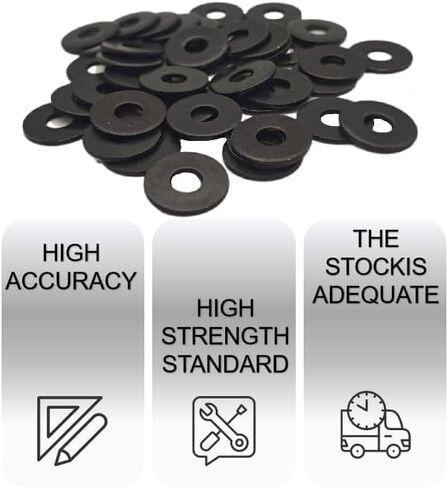 50 PCS 1/4" Washers Flat, 7/10" OD, Black Electroplated Flat Washers Made of Stainless Steel 18-8(304), Flat Washer for Decorating Parts in Kuwait