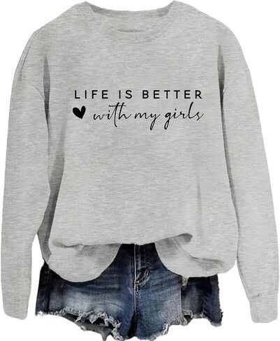 Life is Better With My Girls Sweatshirt Women Funny Mom of Girls Crewneck Shirts Casual Fall Lightweight Pullovers in Kuwait