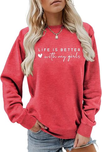 Life is Better With My Girls Sweatshirt Women Funny Mom of Girls Crewneck Shirts Casual Fall Lightweight Pullovers in Kuwait
