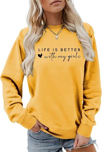Life is Better With My Girls Sweatshirt Women Funny Mom of Girls Crewneck Shirts Casual Fall Lightweight Pullovers in Kuwait