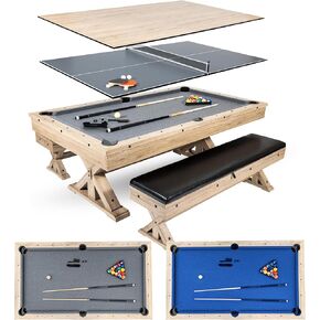 7 FT 3 in 1 Multi Game Pool Table with Dining Top Ping Pong Table Combo, Includes Pool Table Accessories and Tennis Paddles. in Kuwait