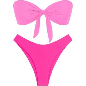 ZAFUL Knotted Bandeau Bikini for Women Strapless Swimsuits High Cut Bathing Suit Sexy Cheeky Tie Side Swimwears in Kuwait