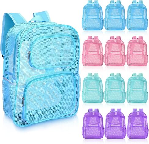 12 Pcs Mesh Backpacks Bulk 17 Inch Heavy Duty School Backpacks for Sports Travel Donation Charities(Black) in Saudi Arabia