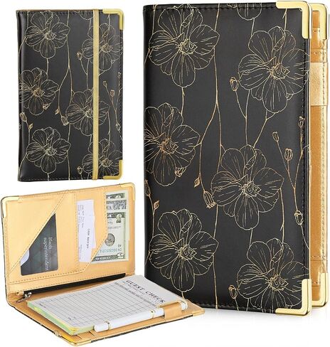 Server Books for Waitress, Cute Server Book with Zipper Pocket, PU Leather Waitress Book Serving Books with Pen Holder Fits Servers Aprons in Saudi Arabia