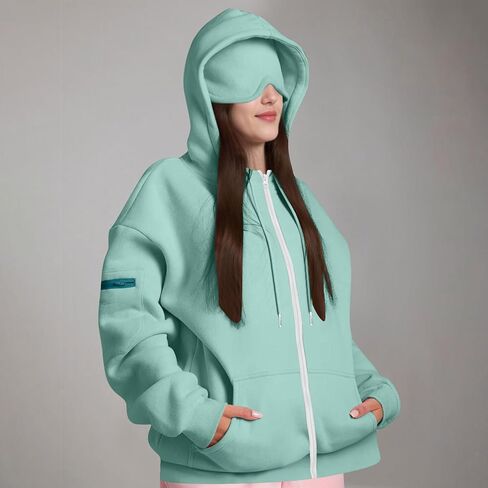 yraetenm zip up hoodie women fashion mode mode hoodie مع قناع العين السترات الصوفية المريحة مع جيوب in Kuwait