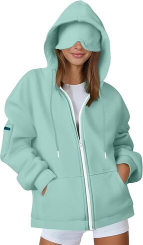 yraetenm zip up hoodie women fashion mode mode hoodie مع قناع العين السترات الصوفية المريحة مع جيوب in Kuwait