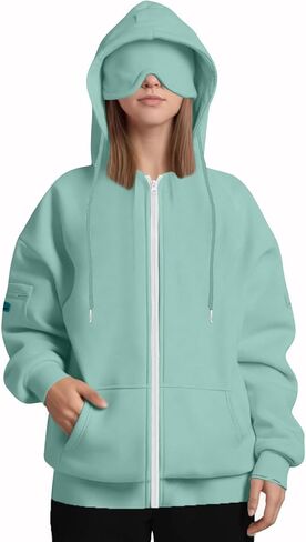 yraetenm zip up hoodie women fashion mode mode hoodie مع قناع العين السترات الصوفية المريحة مع جيوب in Kuwait