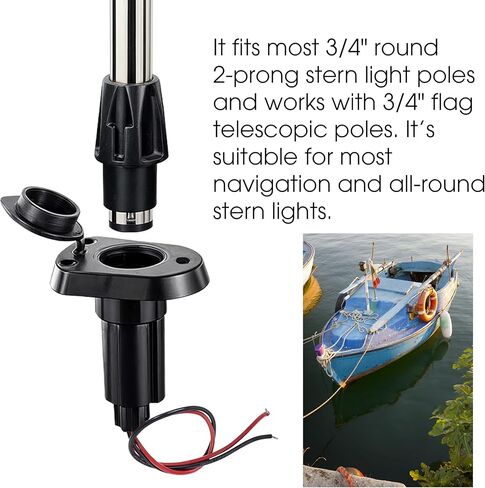 Boat Stern Light Socket Base Fit 3/4" Diameter 2-Prong for Most of The Navigation, All-Round Lights and Flag Pole, 2 Pin Nylon Top Plug-In Bow Light Cap Base Replacement for Marine Boat Anchor in Saudi Arabia