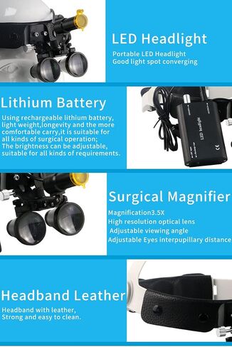 Headband 3.5X Loupes Magnifer with Optical Filter 5W LED Head Lamp Belt Clip Type Black in Saudi Arabia