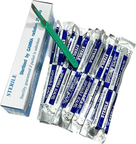 Disposable Scalpel #20 with Ruler Marks (0cm to 6cm) Plastic Handle - Sterile - 10/Box - Carbon Steel Blade - for Podiatry, Dermaplaning, Lab Use, and More. (1) in Kuwait