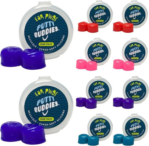 Earvolution Original Putty Buddies Ear Plugs for Swimming - Invented by an Ear Physician - Moldable Premium Silicone Ear Plugs - One Size - Waterproof - Made in the USA - 10 pack - Purple/Teal/Magenta in Saudi Arabia