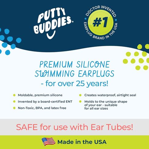 Earvolution Original Putty Buddies Ear Plugs for Swimming - Invented by an Ear Physician - Moldable Premium Silicone Ear Plugs - One Size - Waterproof - Made in the USA - 10 pack - Purple/Teal/Magenta in Saudi Arabia