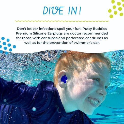 Earvolution Original Putty Buddies Ear Plugs for Swimming - Invented by an Ear Physician - Moldable Premium Silicone Ear Plugs - One Size - Waterproof - Made in the USA - 10 pack - Purple/Teal/Magenta in Saudi Arabia