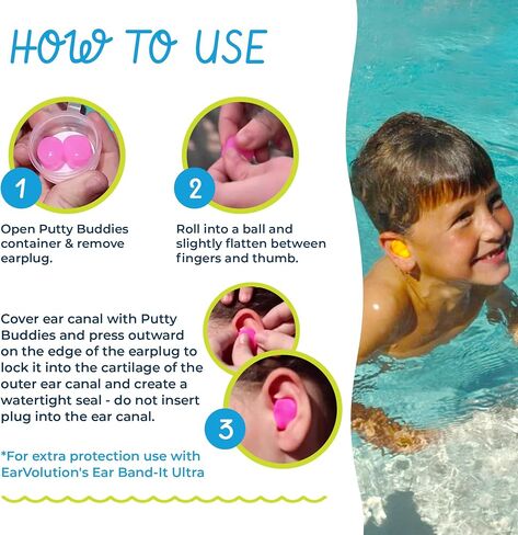 Earvolution Original Putty Buddies Ear Plugs for Swimming - Invented by an Ear Physician - Moldable Premium Silicone Ear Plugs - One Size - Waterproof - Made in the USA - 10 pack - Purple/Teal/Magenta in Saudi Arabia
