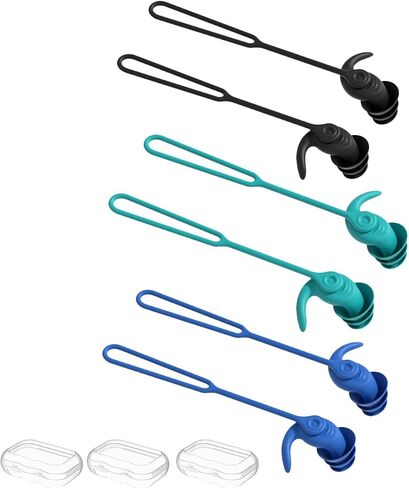 Swimming Ear Plugs for Adults,3 Pairs Anti-Lost Waterproof Reusable Silicone Swim Earplugs for Swimming Showering Surfing Snorkeling (Black,Blue,Cyan, Adults Size) in Saudi Arabia