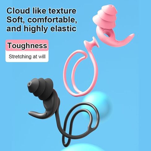 Swimming Ear Plugs for Adults,3 Pairs Anti-Lost Waterproof Reusable Silicone Swim Earplugs for Swimming Showering Surfing Snorkeling (Black,Blue,Cyan, Adults Size) in Saudi Arabia