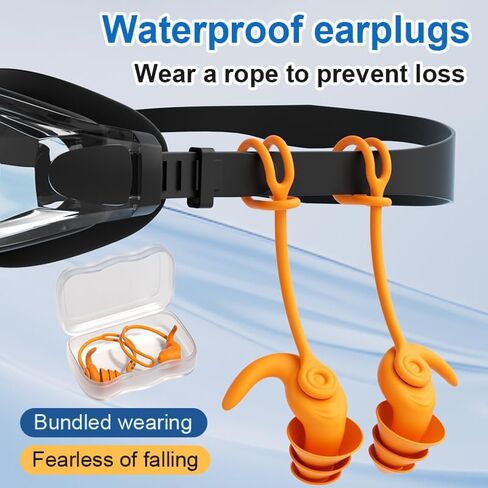 Swimming Ear Plugs for Adults,3 Pairs Anti-Lost Waterproof Reusable Silicone Swim Earplugs for Swimming Showering Surfing Snorkeling (Black,Blue,Cyan, Adults Size) in Saudi Arabia
