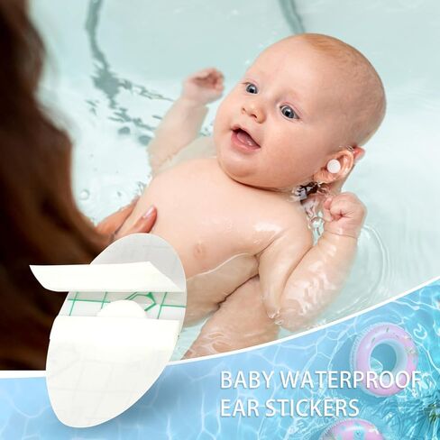 60pcs Waterproof Baby Ear Covers for Bath,Disposable Ear Patches,Waterproof Ear Stickers with Ear Plugs,Baby Ear Protection for Bathing Swimming Shower Surfing Snorkeling and Other Water Sports in Saudi Arabia