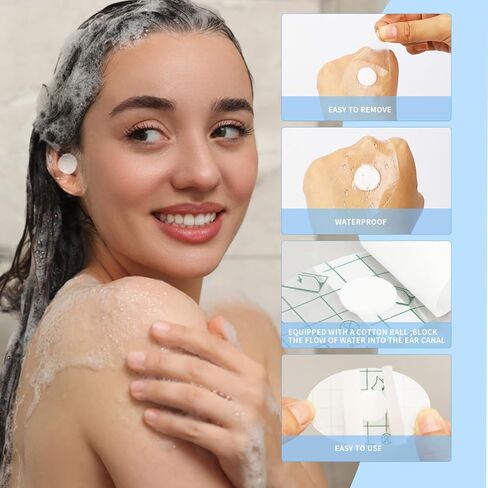 60pcs Waterproof Baby Ear Covers for Bath,Disposable Ear Patches,Waterproof Ear Stickers with Ear Plugs,Baby Ear Protection for Bathing Swimming Shower Surfing Snorkeling and Other Water Sports in Saudi Arabia