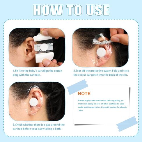 60pcs Waterproof Baby Ear Covers for Bath,Disposable Ear Patches,Waterproof Ear Stickers with Ear Plugs,Baby Ear Protection for Bathing Swimming Shower Surfing Snorkeling and Other Water Sports in Saudi Arabia