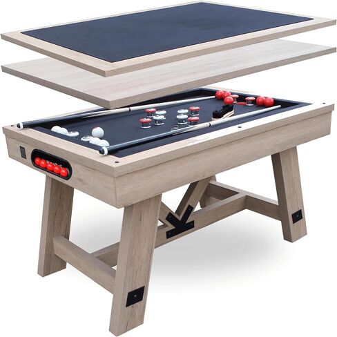 54" Bumper Pool Table for Adults and Kids Game Room, Comes with 2 48-in Cues, 10 Balls, and More, Sturdily Built (Rustic Oak) in Kuwait