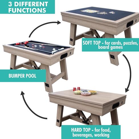 54" Bumper Pool Table for Adults and Kids Game Room, Comes with 2 48-in Cues, 10 Balls, and More, Sturdily Built (Rustic Oak) in Kuwait