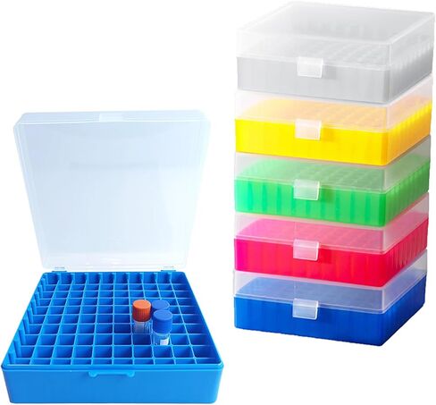 100 صناديق البولي بروبيلين المبردة ، غطاء المقفل المفاجئ ، 5 ألوان ، يناسب قوارير أنابيب microcentrifuge 1.5-2.0 (حزمة 6) in Kuwait