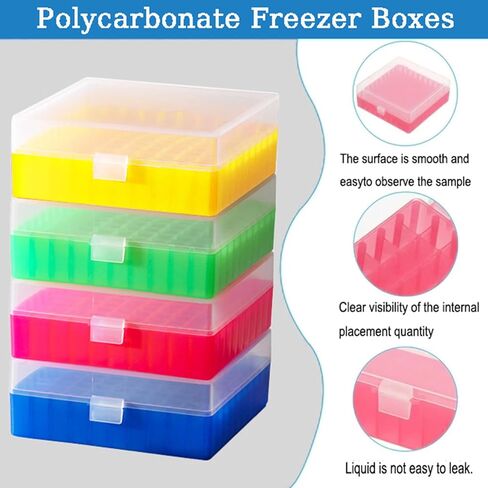 100 صناديق البولي بروبيلين المبردة ، غطاء المقفل المفاجئ ، 5 ألوان ، يناسب قوارير أنابيب microcentrifuge 1.5-2.0 (حزمة 6) in Kuwait