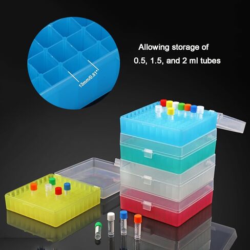 100 صناديق البولي بروبيلين المبردة ، غطاء المقفل المفاجئ ، 5 ألوان ، يناسب قوارير أنابيب microcentrifuge 1.5-2.0 (حزمة 6) in Kuwait