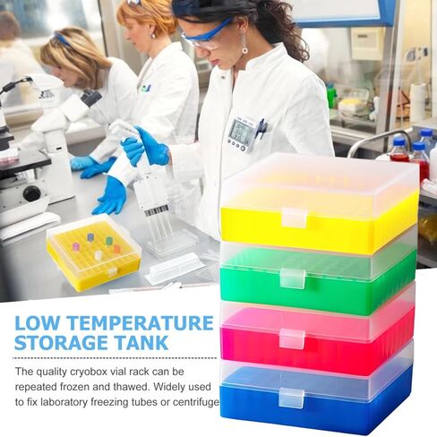 100 صناديق البولي بروبيلين المبردة ، غطاء المقفل المفاجئ ، 5 ألوان ، يناسب قوارير أنابيب microcentrifuge 1.5-2.0 (حزمة 6) in Kuwait