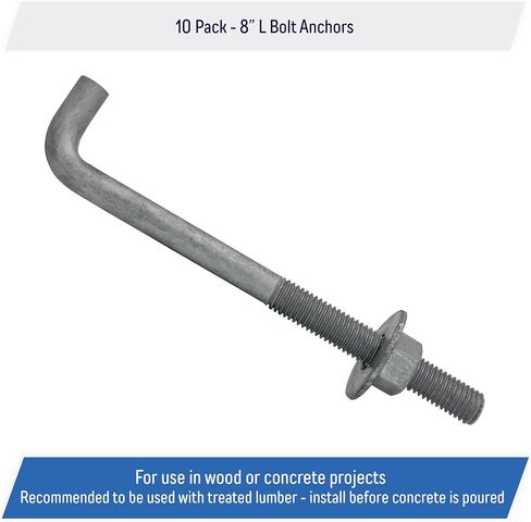5/8" x 12-inch Galvanized Threaded Anchor Bolts with Hardware for Wood, Concrete (10 Pack) in Saudi Arabia