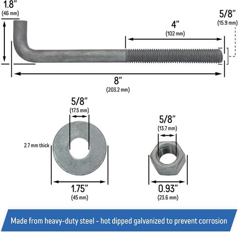 5/8" x 12-inch Galvanized Threaded Anchor Bolts with Hardware for Wood, Concrete (10 Pack) in Saudi Arabia