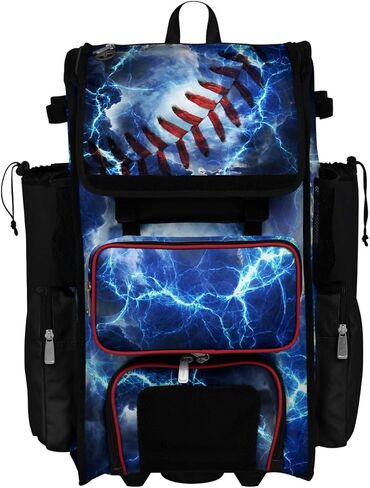 Boombah Rolling Superpack 2.0 Baseball/Softball Gear Bag - 23-1/2 "x 13-1/2" × 9-1/2 " - المقبض الأسود/الأحمر/الأبيض الطبيعي - يحمل 4 خفافيش - نسخة ذات عجلات in Kuwait