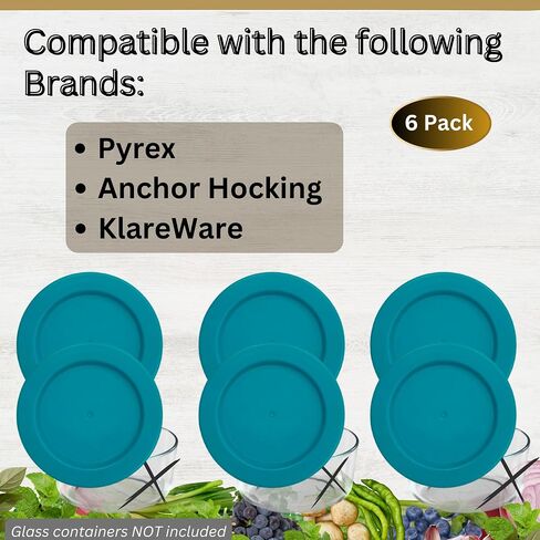 2 Cup/470 mL Turquoise Replacement Lids/Covers for Pyrex 7200-PC, Anchor Hocking & KlareWare Storage Bowls *Lids Only - Glass Container Not Included* (6 Pack, Turquoise) in Saudi Arabia