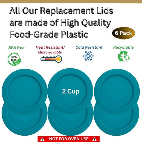 2 Cup/470 mL Turquoise Replacement Lids/Covers for Pyrex 7200-PC, Anchor Hocking & KlareWare Storage Bowls *Lids Only - Glass Container Not Included* (6 Pack, Turquoise) in Saudi Arabia