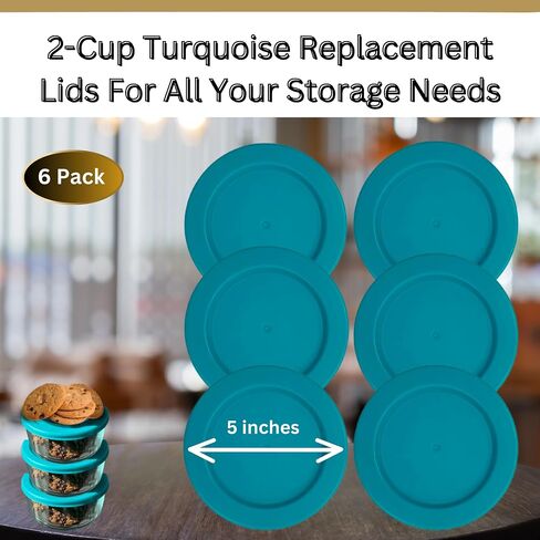 2 Cup/470 mL Turquoise Replacement Lids/Covers for Pyrex 7200-PC, Anchor Hocking & KlareWare Storage Bowls *Lids Only - Glass Container Not Included* (6 Pack, Turquoise) in Saudi Arabia