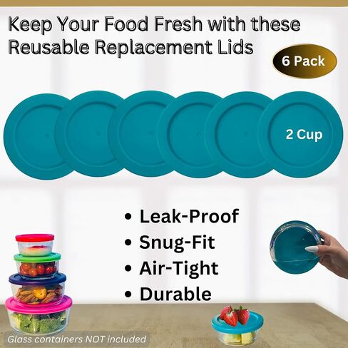 2 Cup/470 mL Turquoise Replacement Lids/Covers for Pyrex 7200-PC, Anchor Hocking & KlareWare Storage Bowls *Lids Only - Glass Container Not Included* (6 Pack, Turquoise) in Saudi Arabia