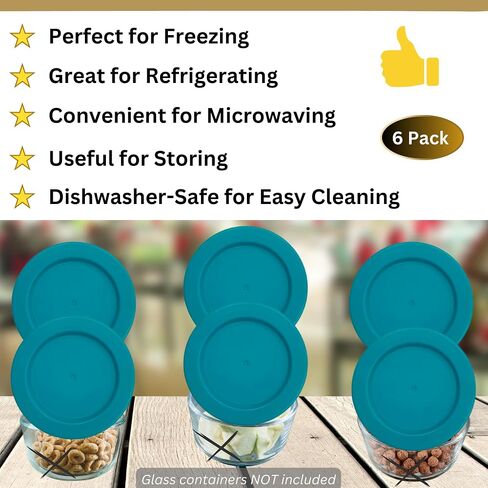 2 Cup/470 mL Turquoise Replacement Lids/Covers for Pyrex 7200-PC, Anchor Hocking & KlareWare Storage Bowls *Lids Only - Glass Container Not Included* (6 Pack, Turquoise) in Saudi Arabia